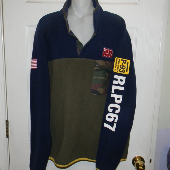 Polo Ralph Lauren Other - Polo Ralph Lauren Camo RLPC 67 P-93 Mens Pullover Navy Green Fleece Sweater Sz L